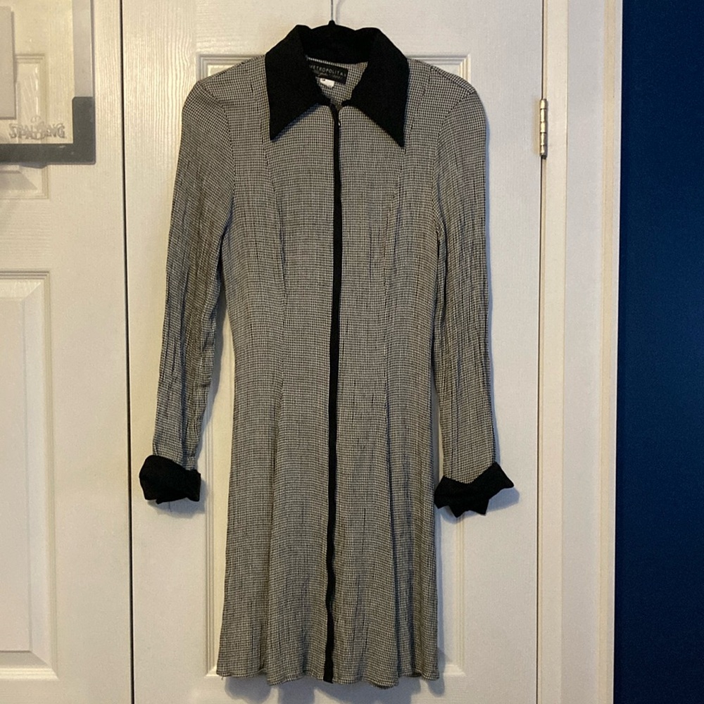 Vintage Black and White Patterned Long Sleeve Dress